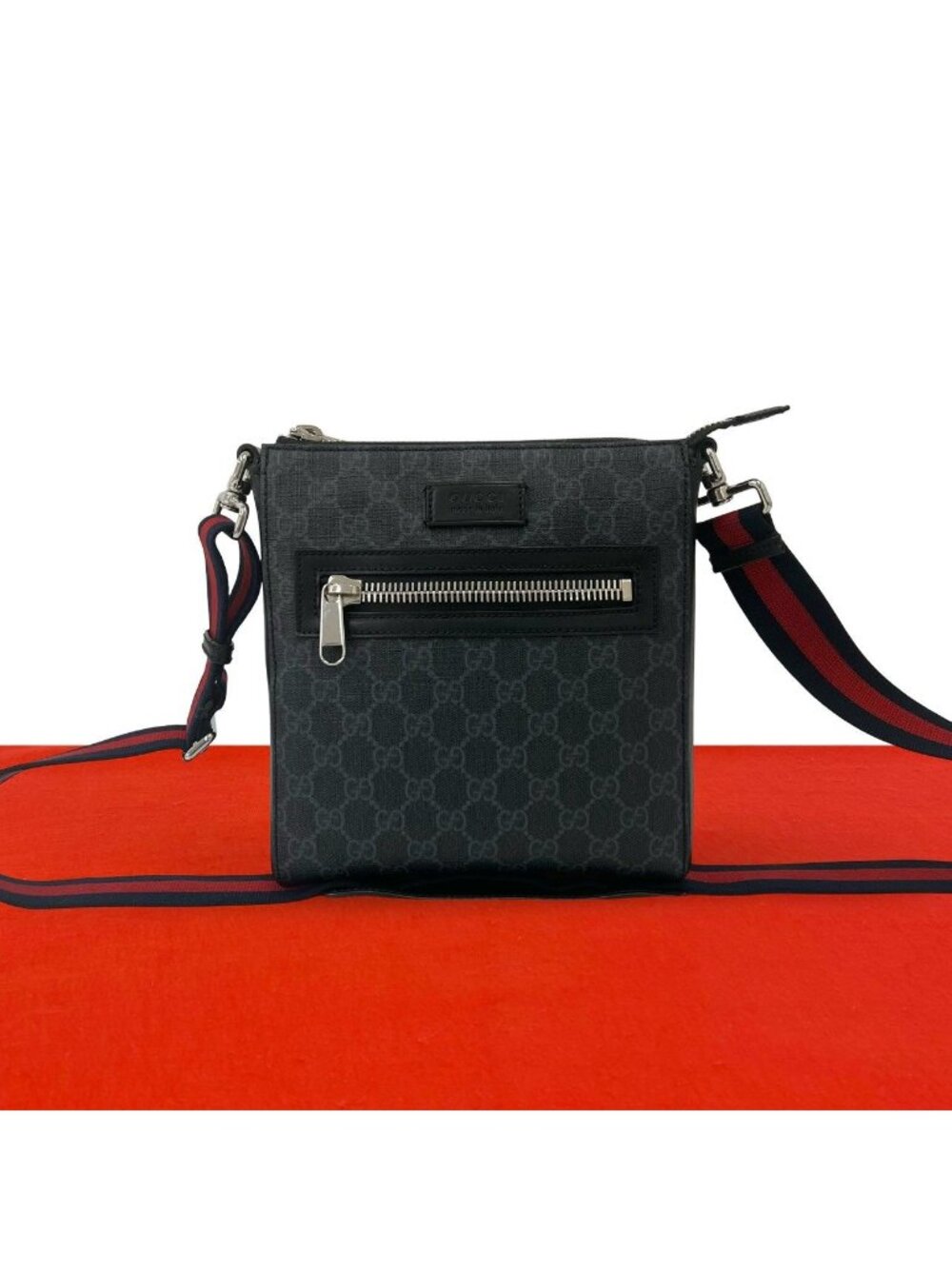 Gucci Small Messenger Bag GG Supreme Logo Pattern Leather Black